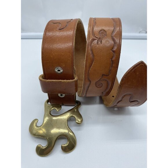 Unbranded Accessories - Brown Women's Embossed Belt Genuine Leather Size 26 Brass Buckle